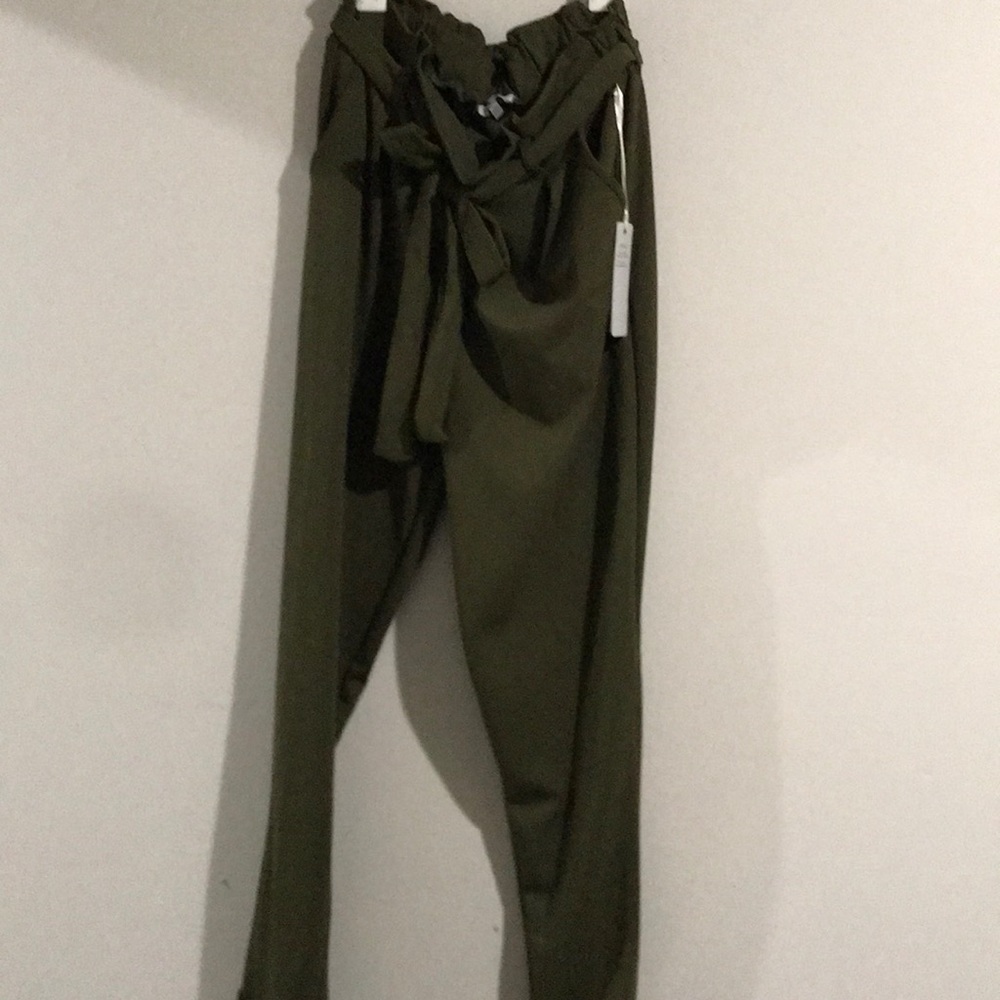 iris basic pants with front ribbon tie olive green